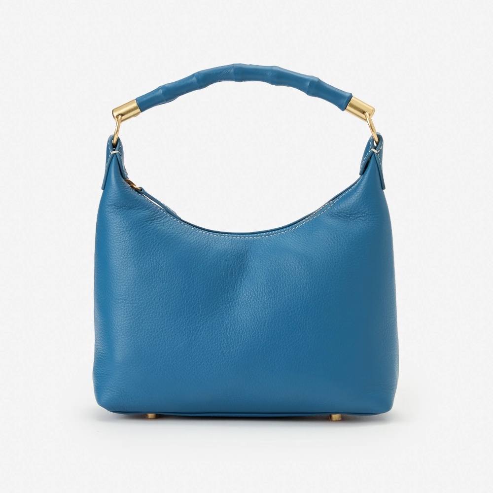 J. McLaughlin Blue Leather Shoulder Bag with Gold Accents